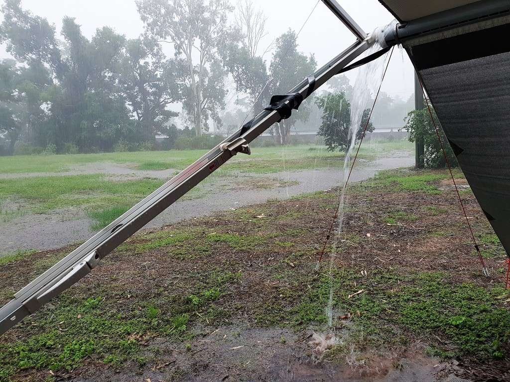 caravan rain running off caravan awning