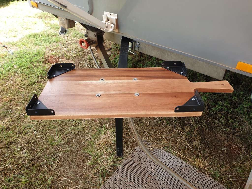 DIY Caravan BBQ Swing Arm with wooden table