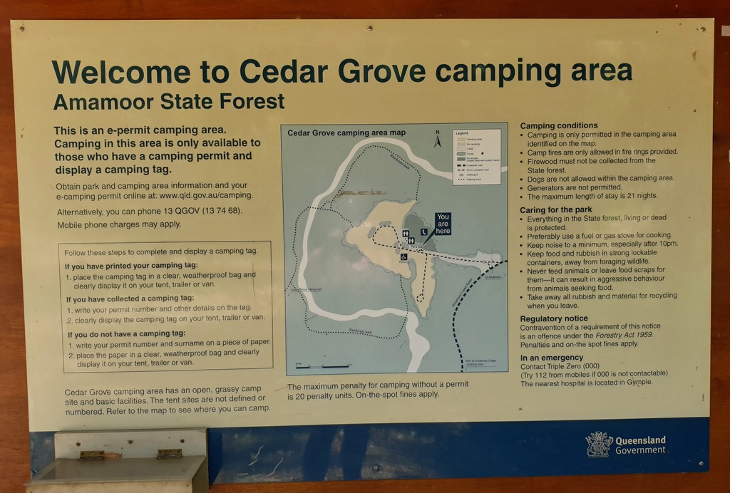 Cedar Grove Camp Information board Amamoor state forest 