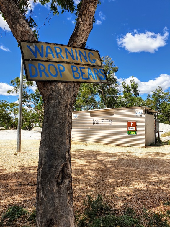 funny warning drop bears sign Outside the Sheepyard Inn pub Cumborah – NSW